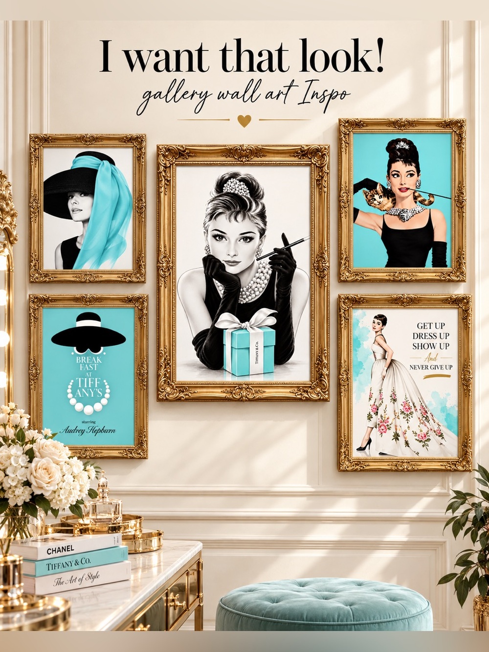 Audrey Hepburn Breakfast at Tiffany’s Set of 5 8x10 Retro Glam Wall Art Prints
